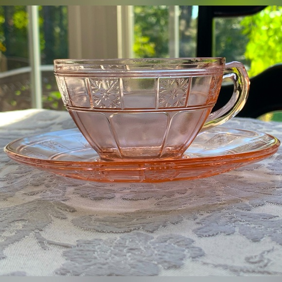 Pink Depression Glass Cup and Saucer - Picture 3 of 11